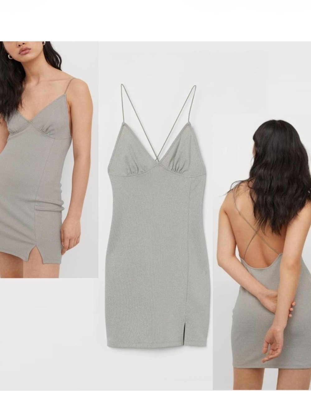 Stretchy Shimmer Bodycon Dress with Cross Back Spaghetti Straps